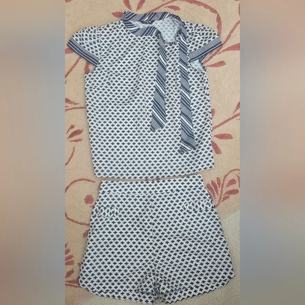 Chicindy Geometry Print Ribbon Top & Pocket Design Shorts Set. Medium - Picture 4 of 9
